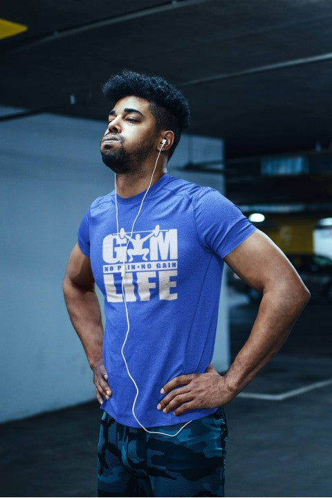 Gym T Shirts Slogan 'Gym Life' blue