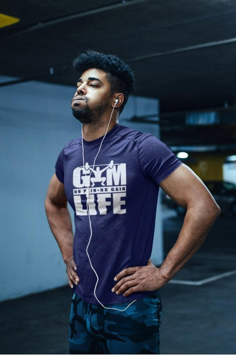 Gym T Shirts Slogan 'Gym Life' navy