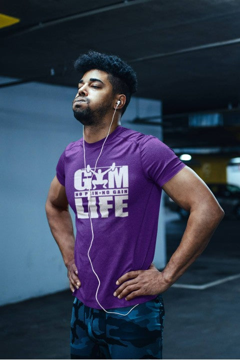 Gym T Shirts Slogan 'Gym Life' purple