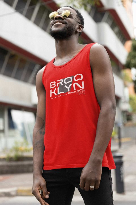 Mens Vest Tops Activewear Essential Softstyle Mens Tank Top | Brooklyn red