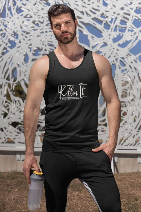 Mens Vest Tops Activewear Essential Softstyle Mens Tank Top| Killin It black