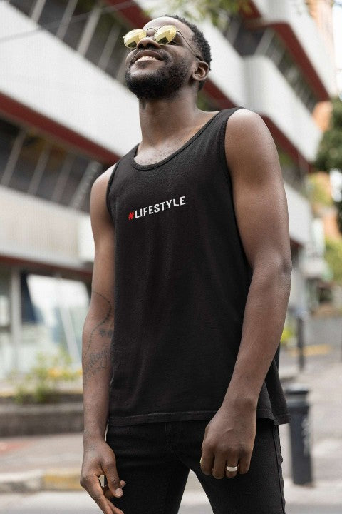 Mens Vest Tops Activewear Essential Softstyle Mens Tank Top #Lifestyle black