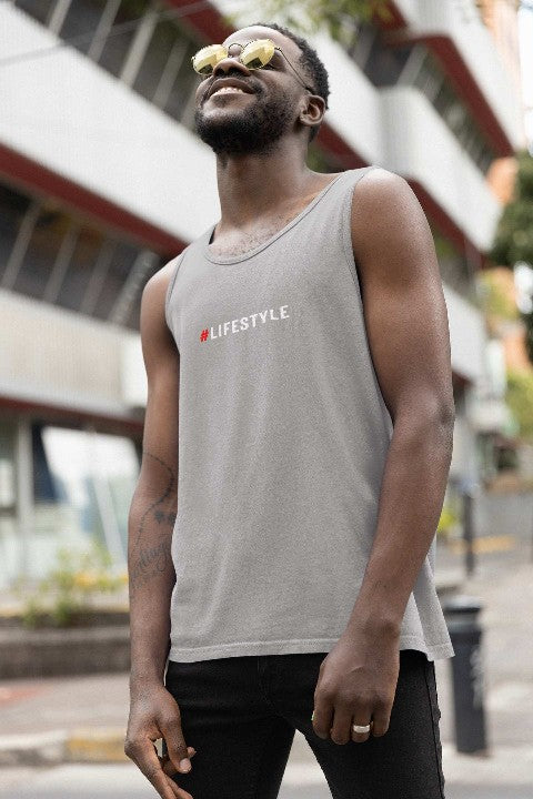 Mens Vest Tops Activewear Essential Softstyle Mens Tank Top #Lifestyle sports grey