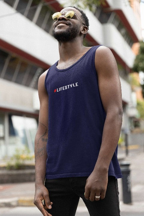Mens Vest Tops Activewear Essential Softstyle Mens Tank Top #Lifestyle navy
