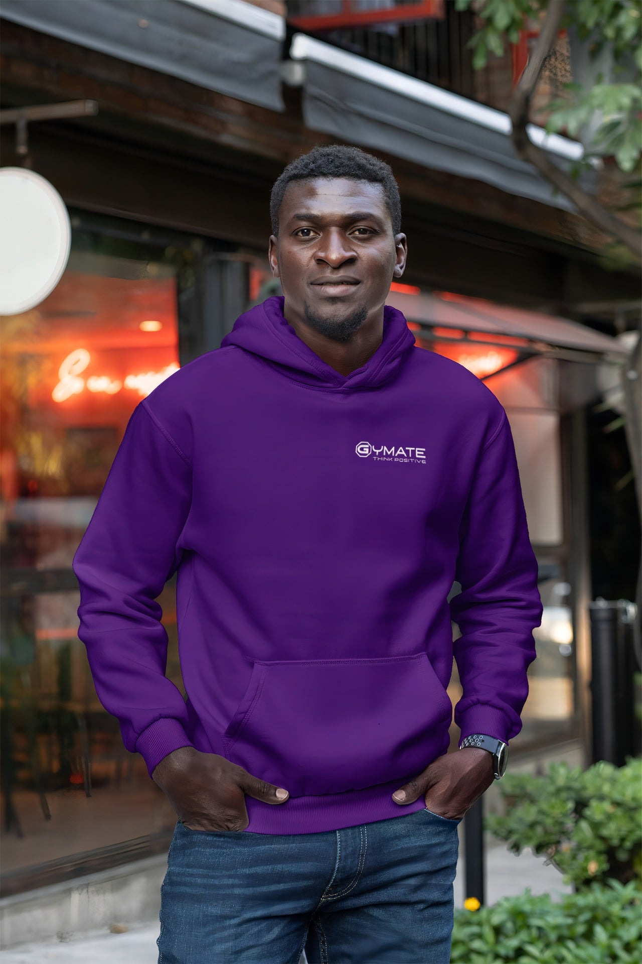 Stylish Mens Hoodies chest 'Think Positive' [colours] purple