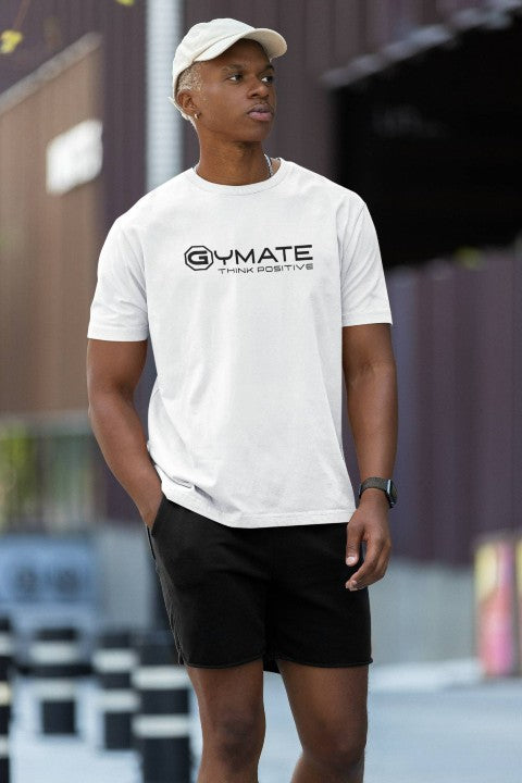 Gymate pro mens designer t shirt white gymate logo