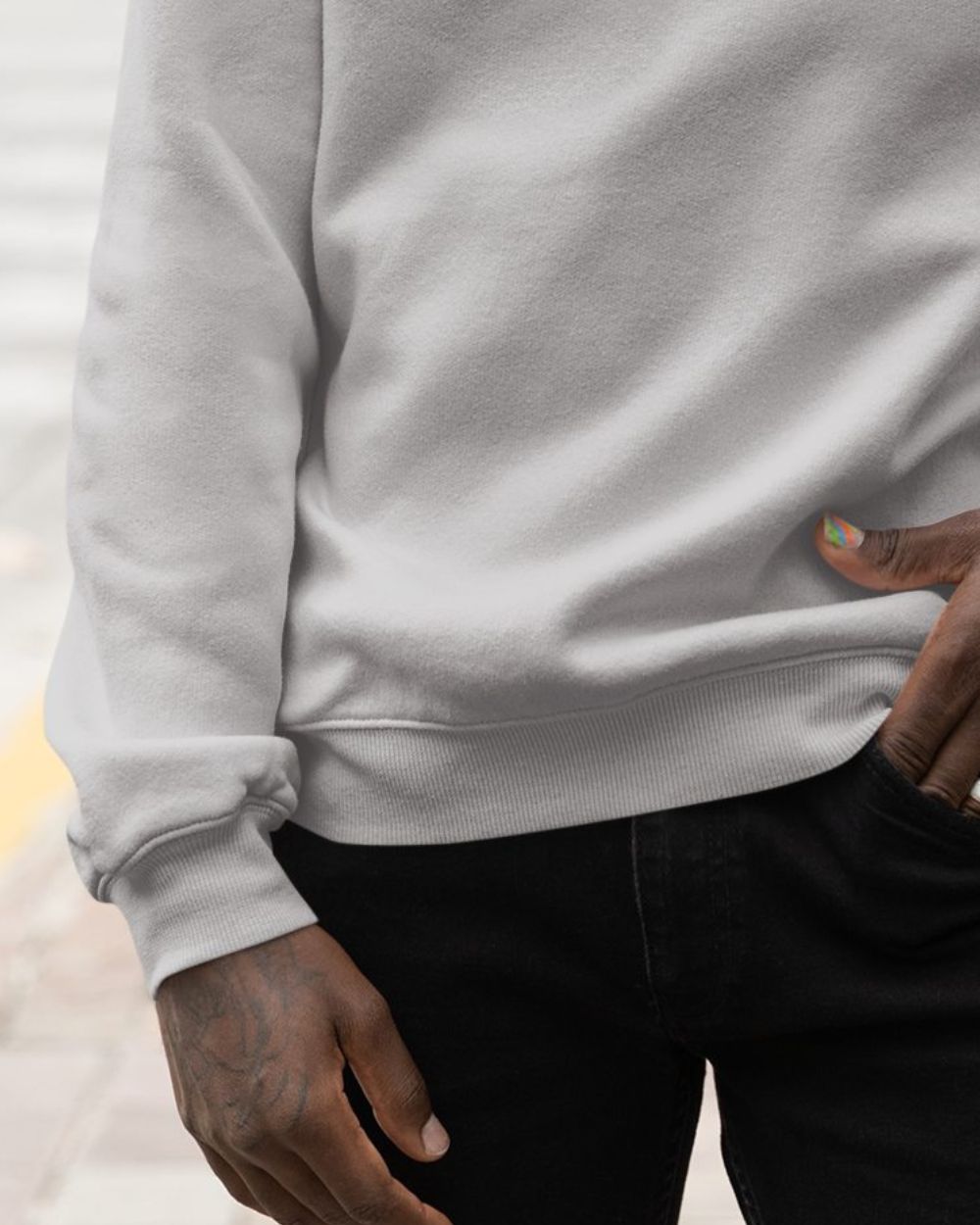 silver grey Mens Sweatshirt Gymate Logo close up hem and cuff