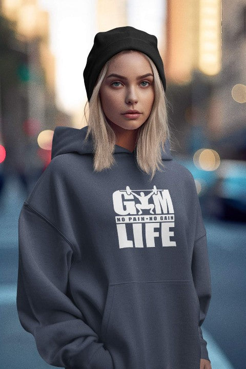 womans hoodie gym life no pain no gain navy