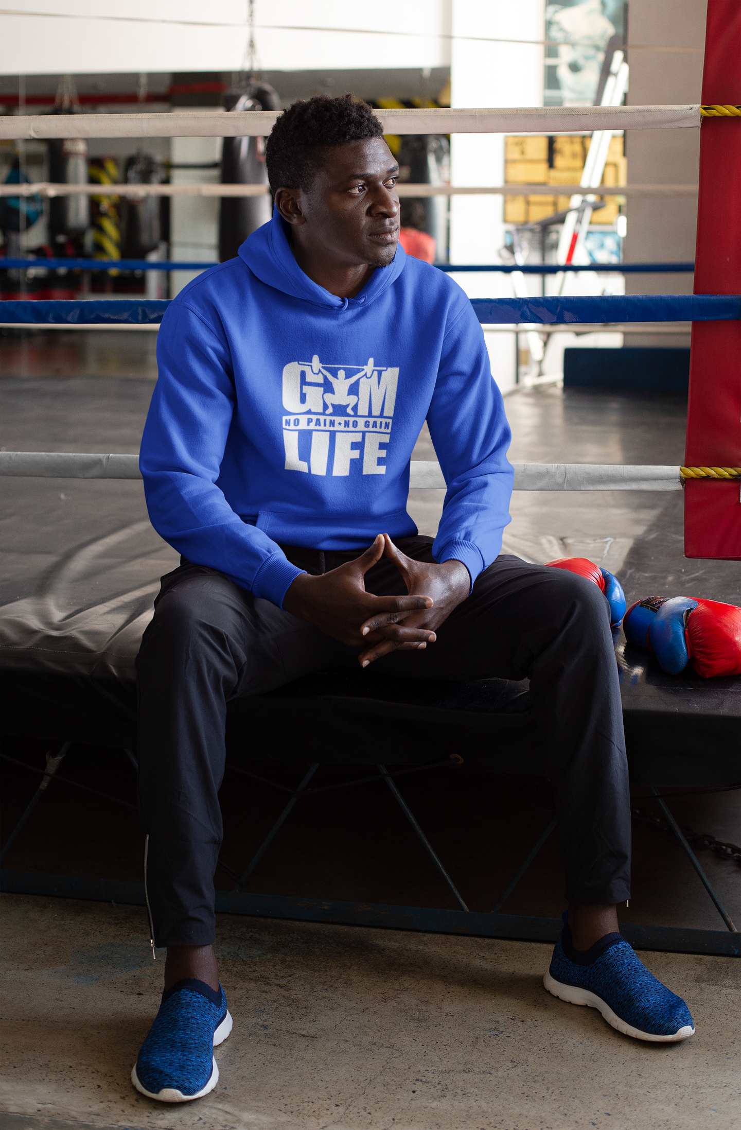 light blue Mens Gym Hoodies –with large Gym Life Graphic to front
