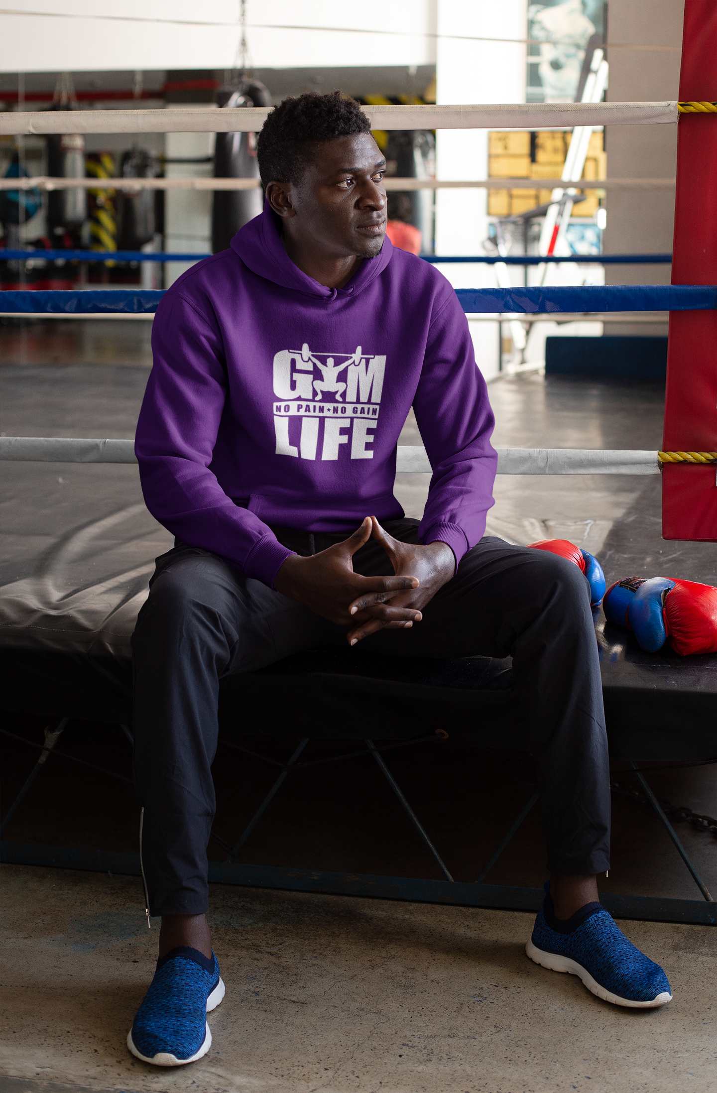 Graphic Hoodies for Men | Gym Life - No Pain No Gain Athleisure wear purple