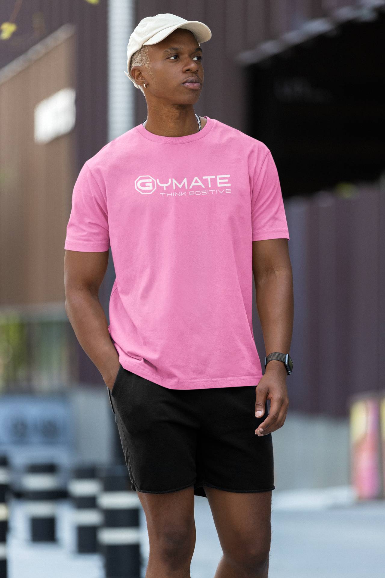 Designer t shirts for men ctr 'Think Positive' colours fashionable tee pink
