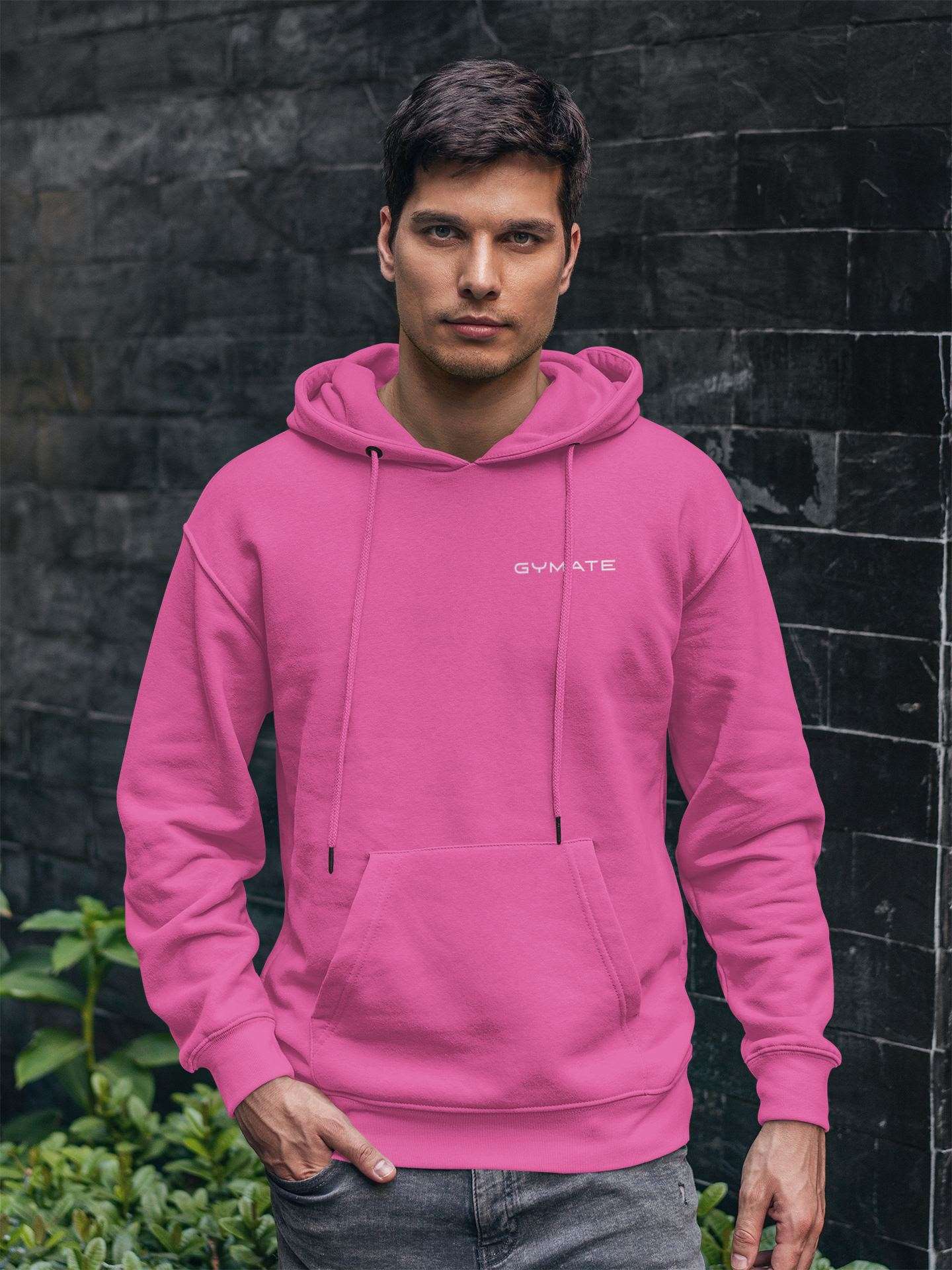 Mens Hoodies Designer Gymate Original small logo [chest] | Athleisure pink