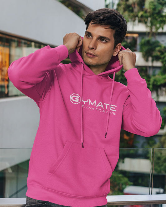 Stylish Mens Pink Hoodies Centre 'Think Positive' logo