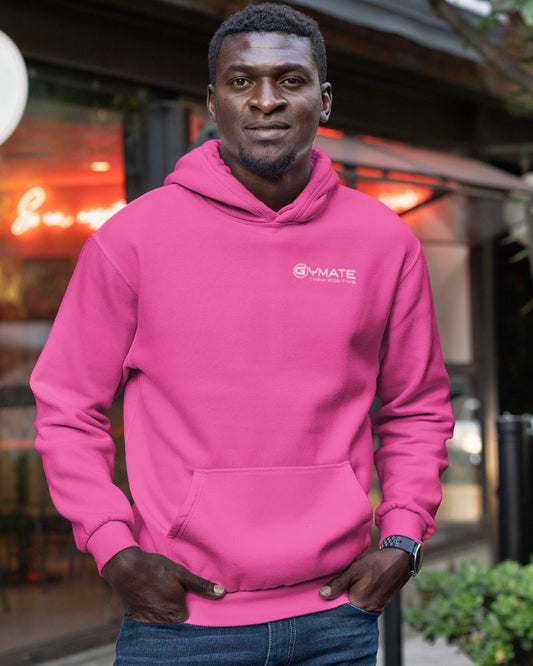 Stylish Mens Pink Hoodies with gymate 'Think Positive' logo to chest