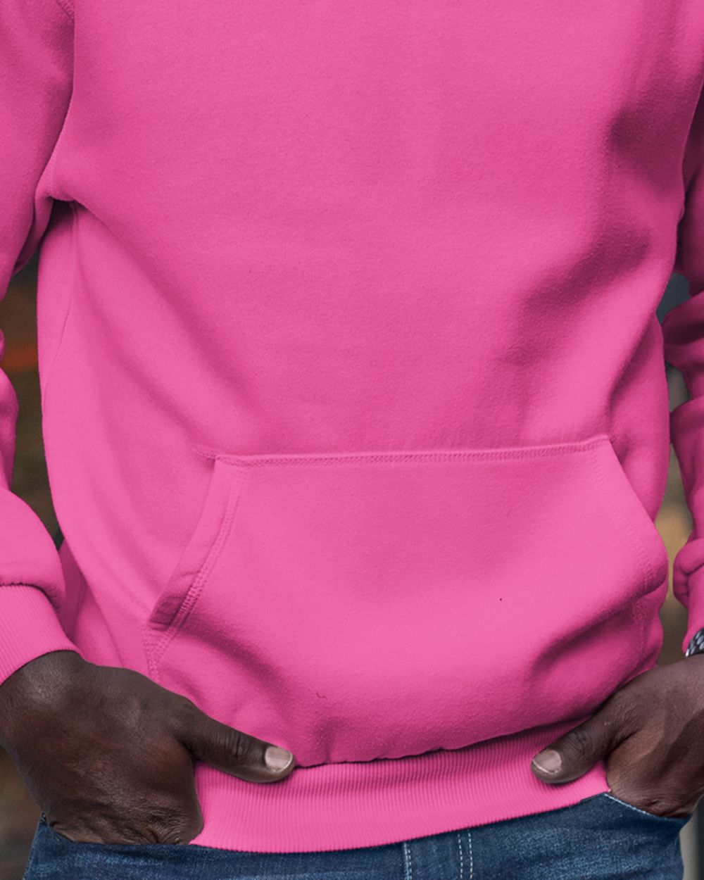 Stylish Mens Pink Hoodies chest 'Think Positive' logo showing kangaroo pockets