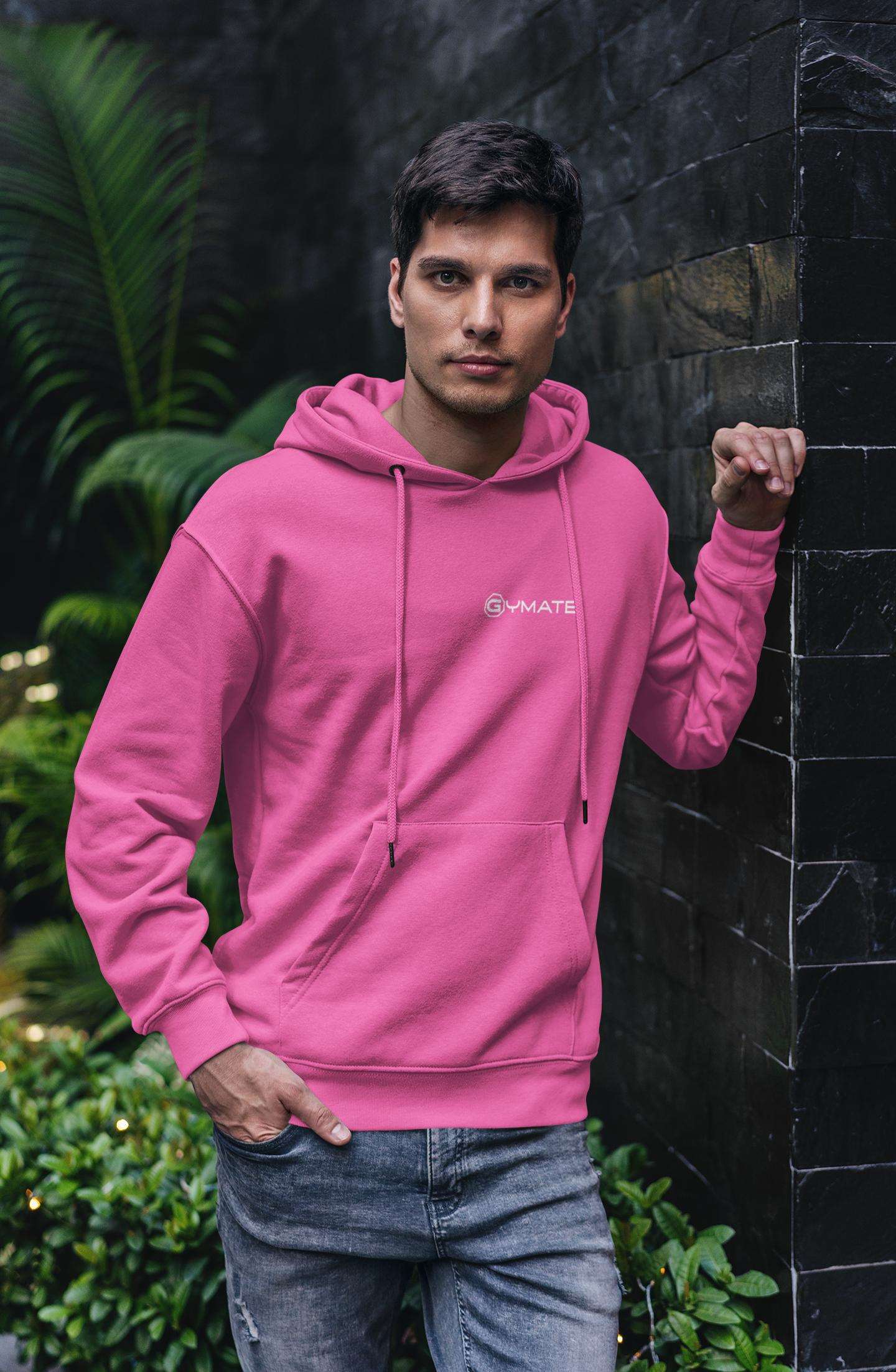 Mens Hoodies Designer Gymate logo [chest] | Athleisure or Activewear pink