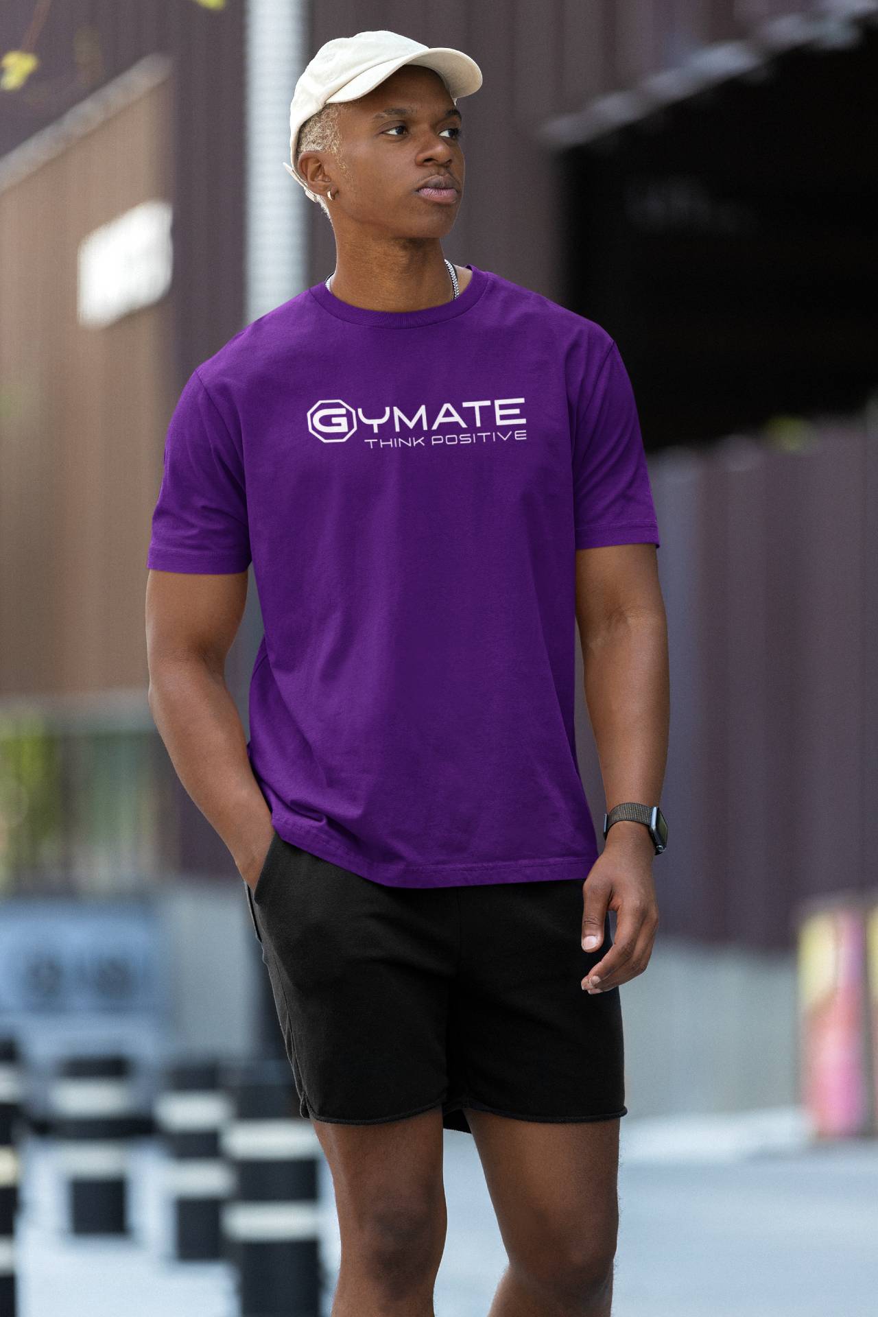 Designer t shirts for men ctr 'Think Positive' colours fashionable tee purple