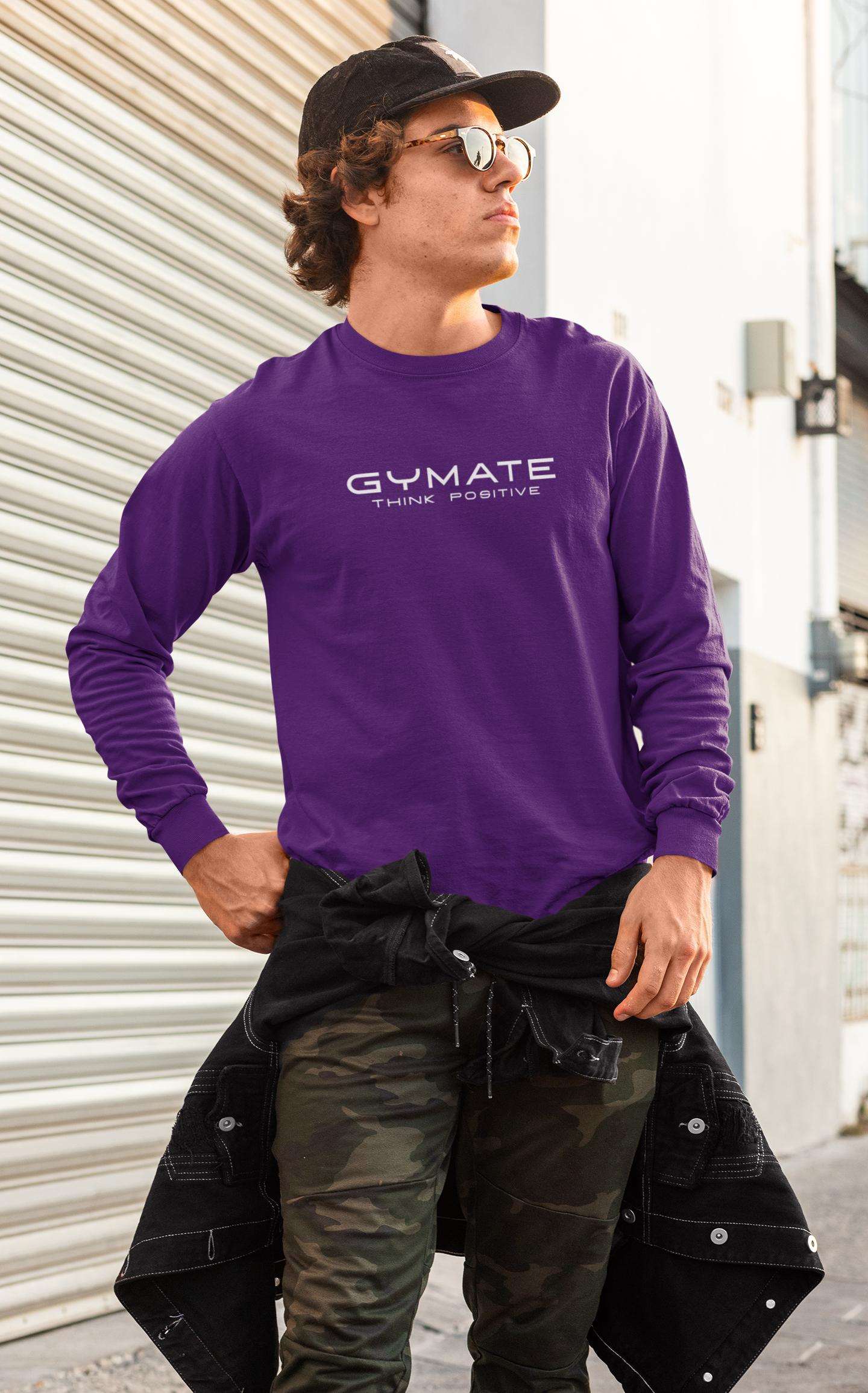 Mens Sweatshirt Original Gymate Logo Think Positive purple