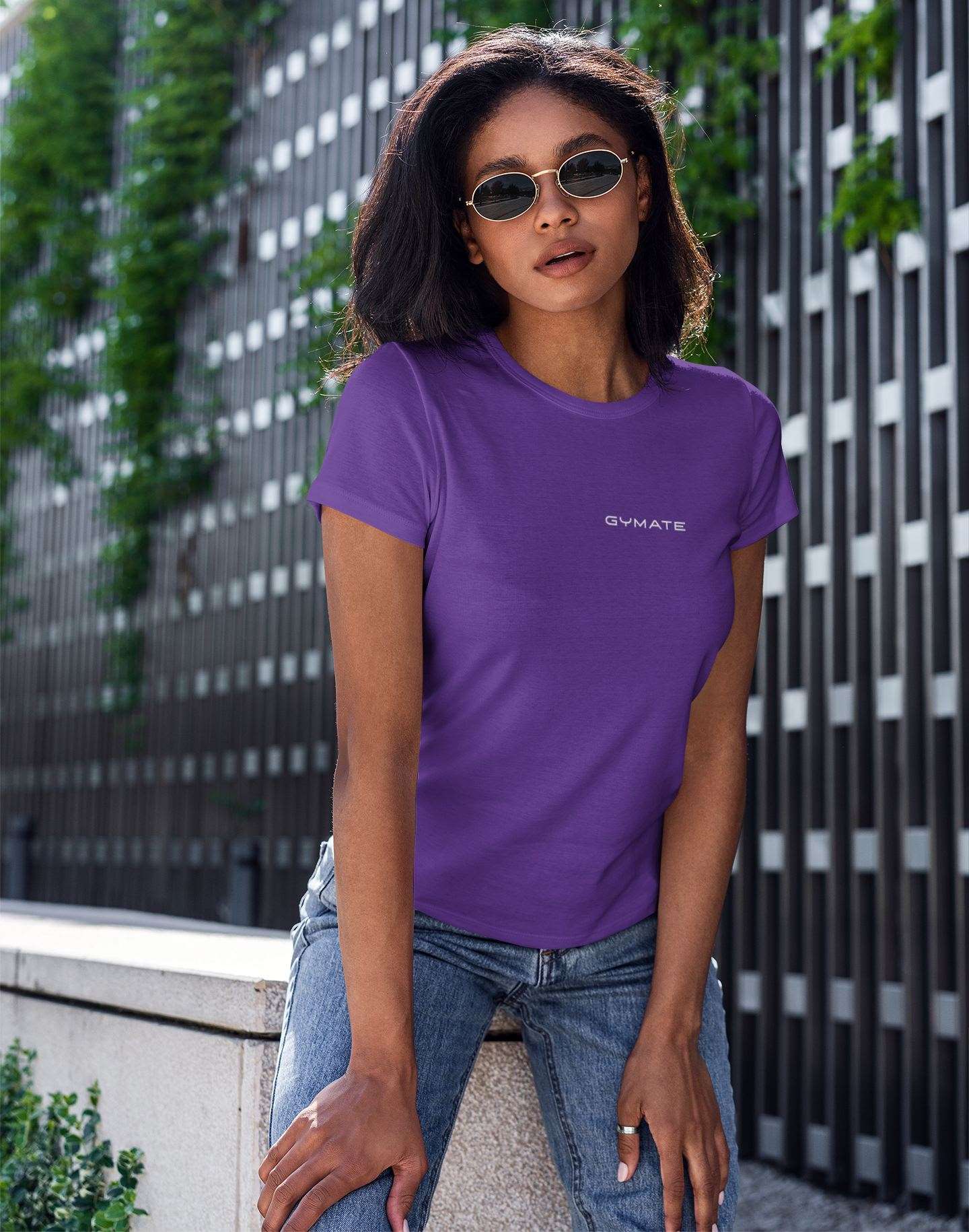 Designer T shirts for women Original Gymate chest purple