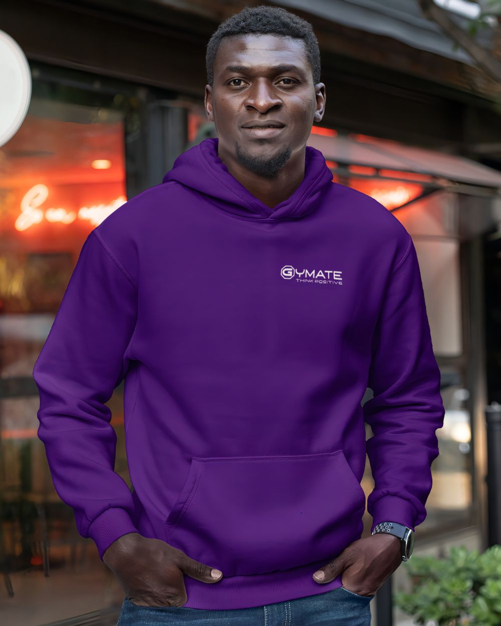 Purple Stylish mens hoodies chest 'Think Positive'