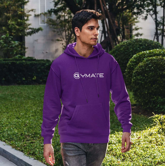 Mens Purple Hoodies Designer Gymate large logo [ctr] | Athleisure purple