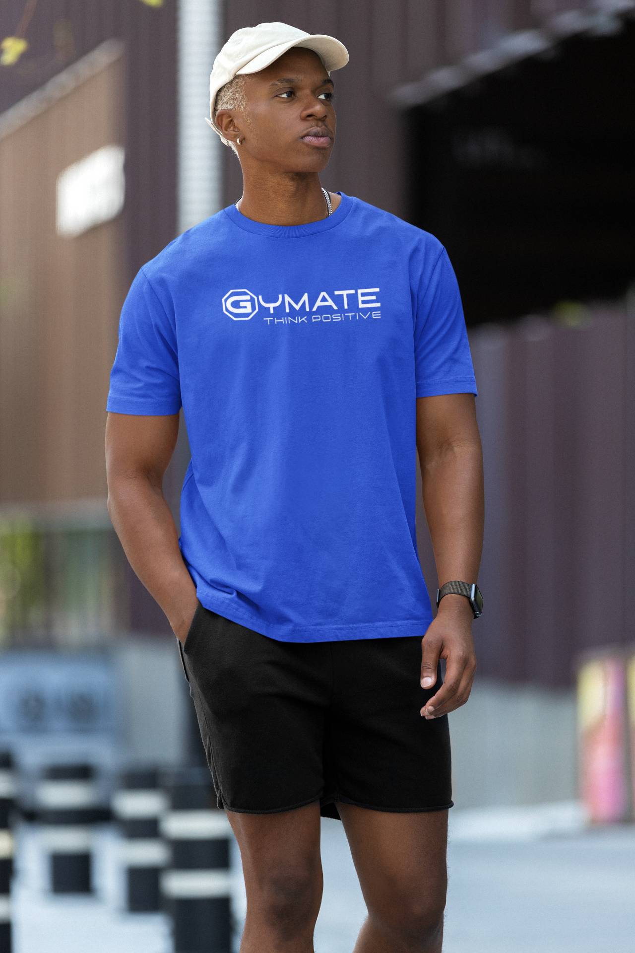 Designer t shirts for men ctr 'Think Positive' colours fashionable tee royal blue