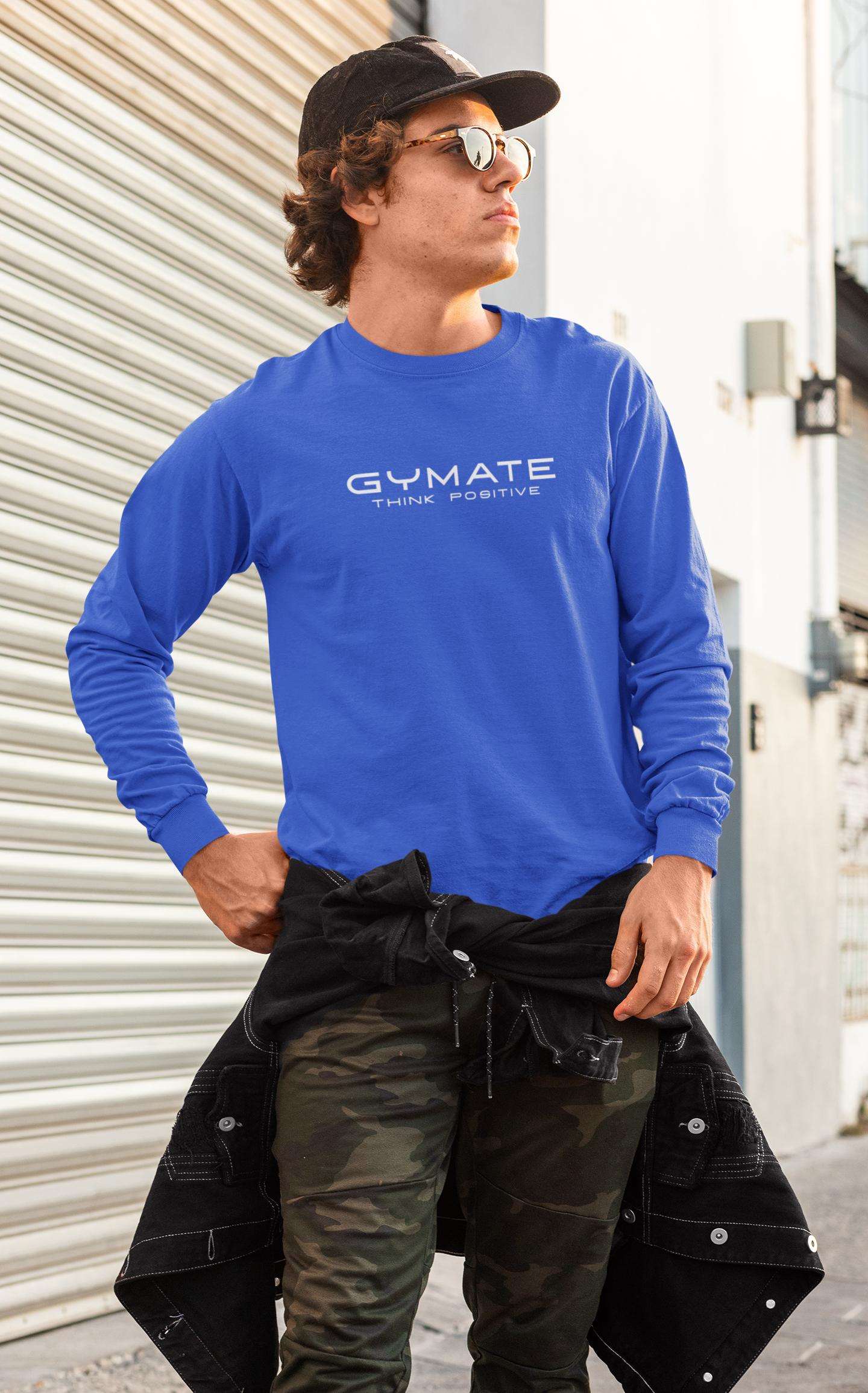 Mens Sweatshirt Original Gymate Logo Think Positive royal blue