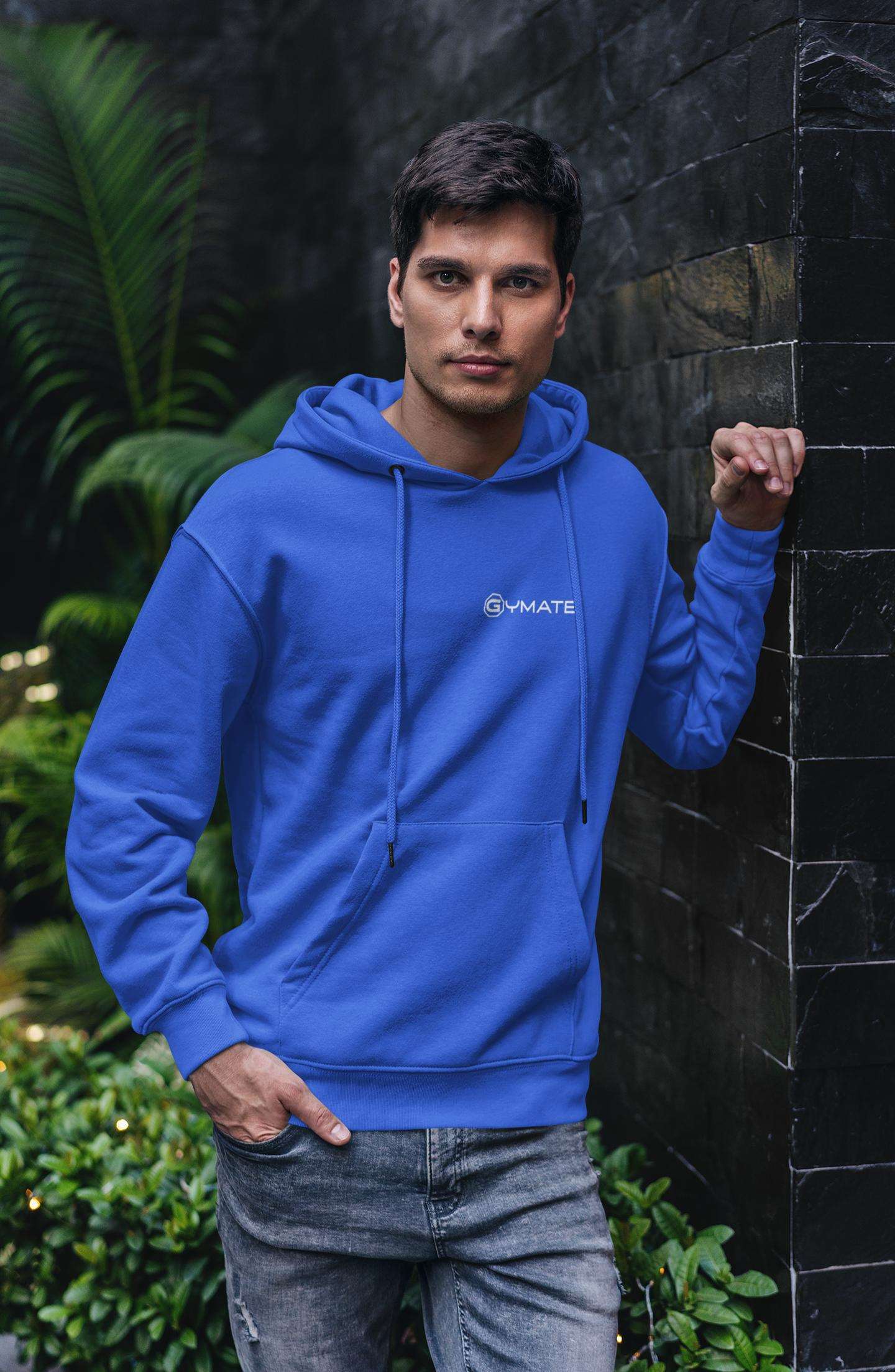 Mens Hoodies Designer Gymate logo [chest] | Athleisure or Activewear royal blue