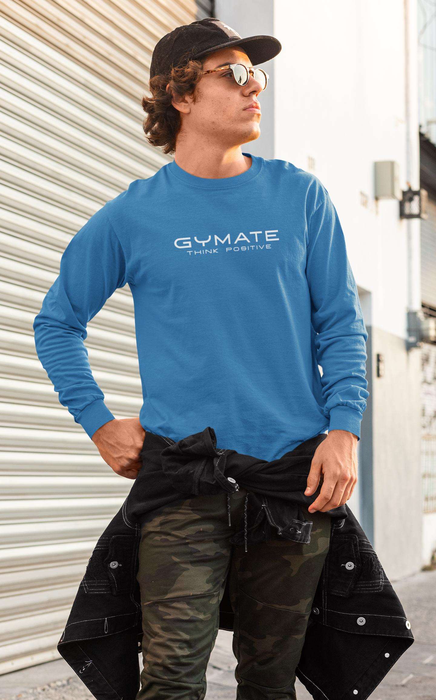 Mens Sweatshirt Original Gymate Logo Think Positive sapphire blue