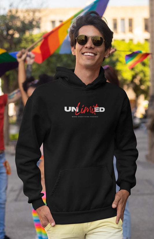 black Mens Athleisure - Unlimited Design Positivity Hoodie