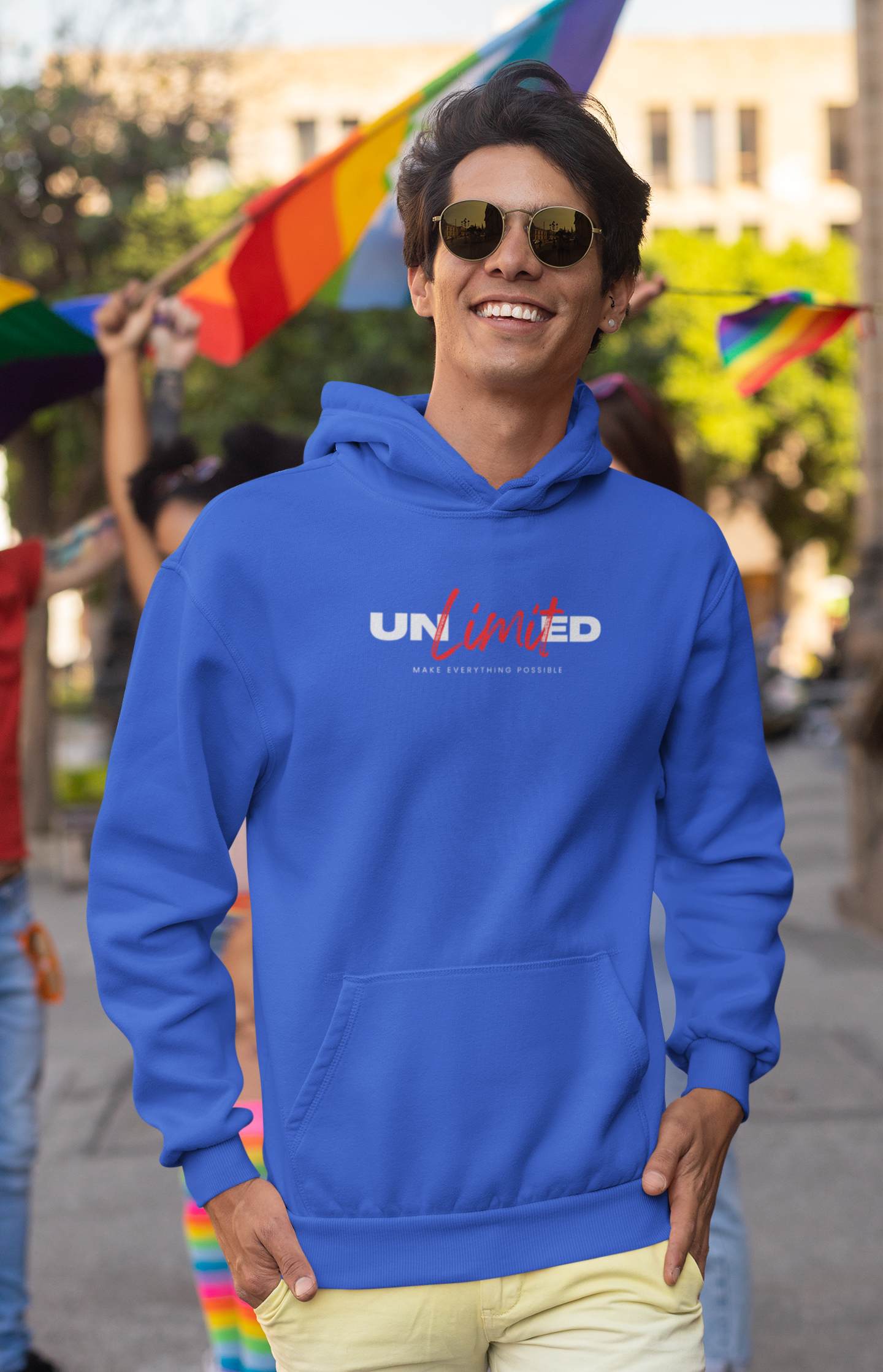 royal blue Mens Athleisure - Unlimited Design Positivity Hoodie