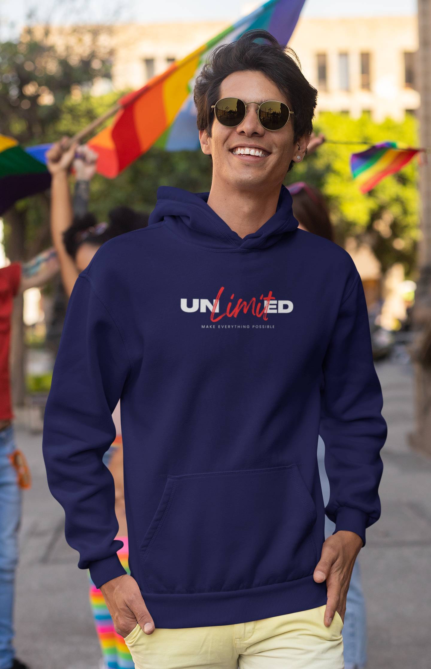 navy blue Mens Athleisure - Unlimited Design Positivity Hoodie