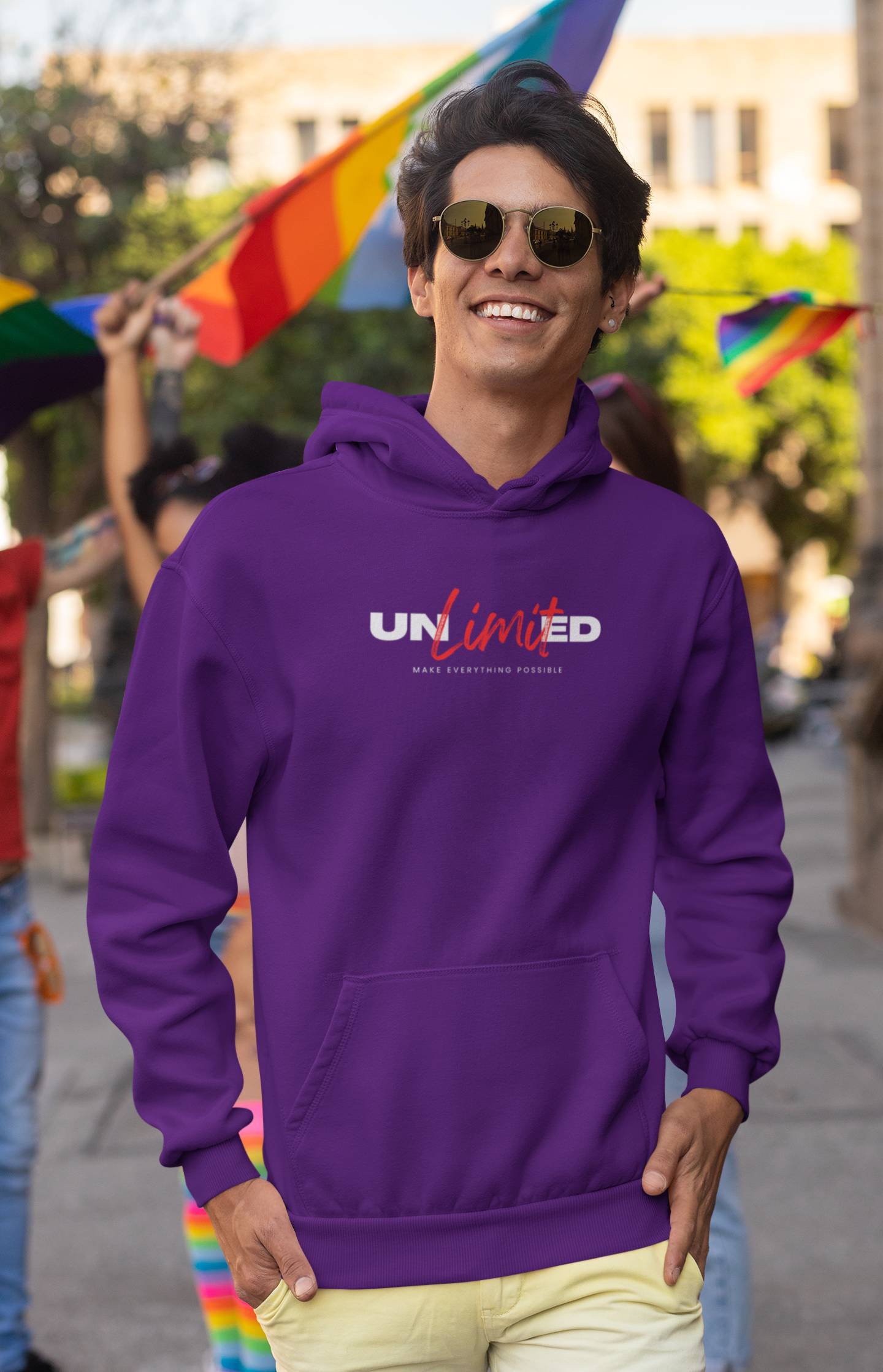 purple Mens Athleisure - Unlimited Design Positivity Hoodie