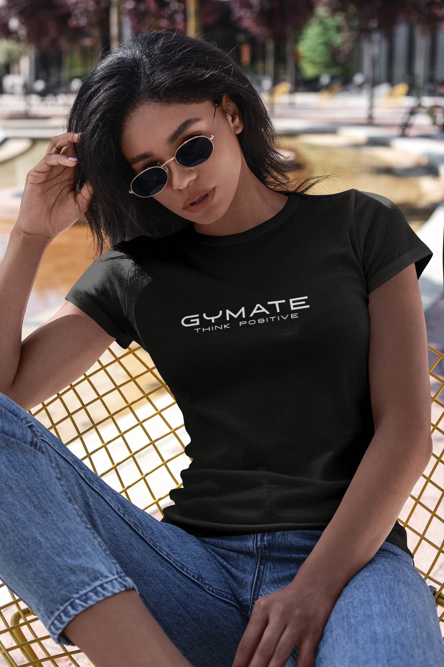 Designer T shirts for women Original Gymate Think Positive black