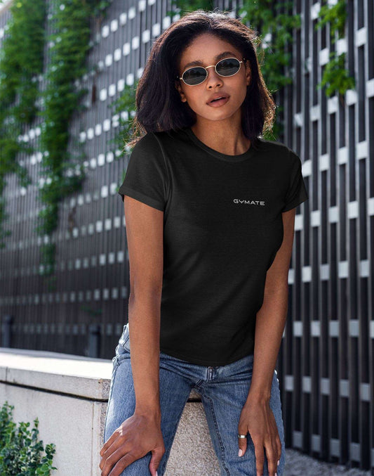 Designer T shirts for women Original Gymate chest black