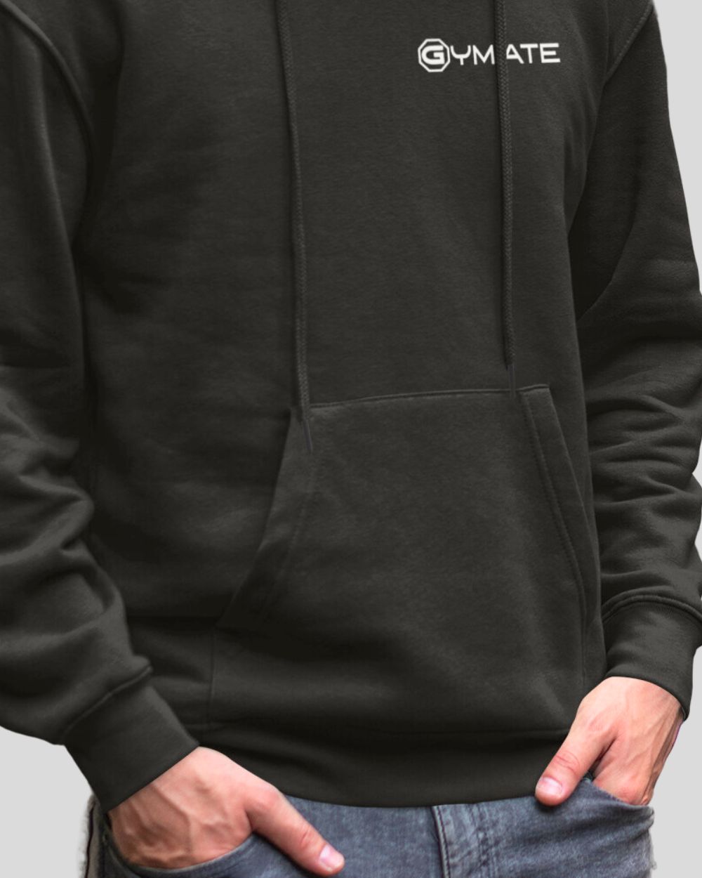 black Mens Hoodies Designer Gymate close up front
