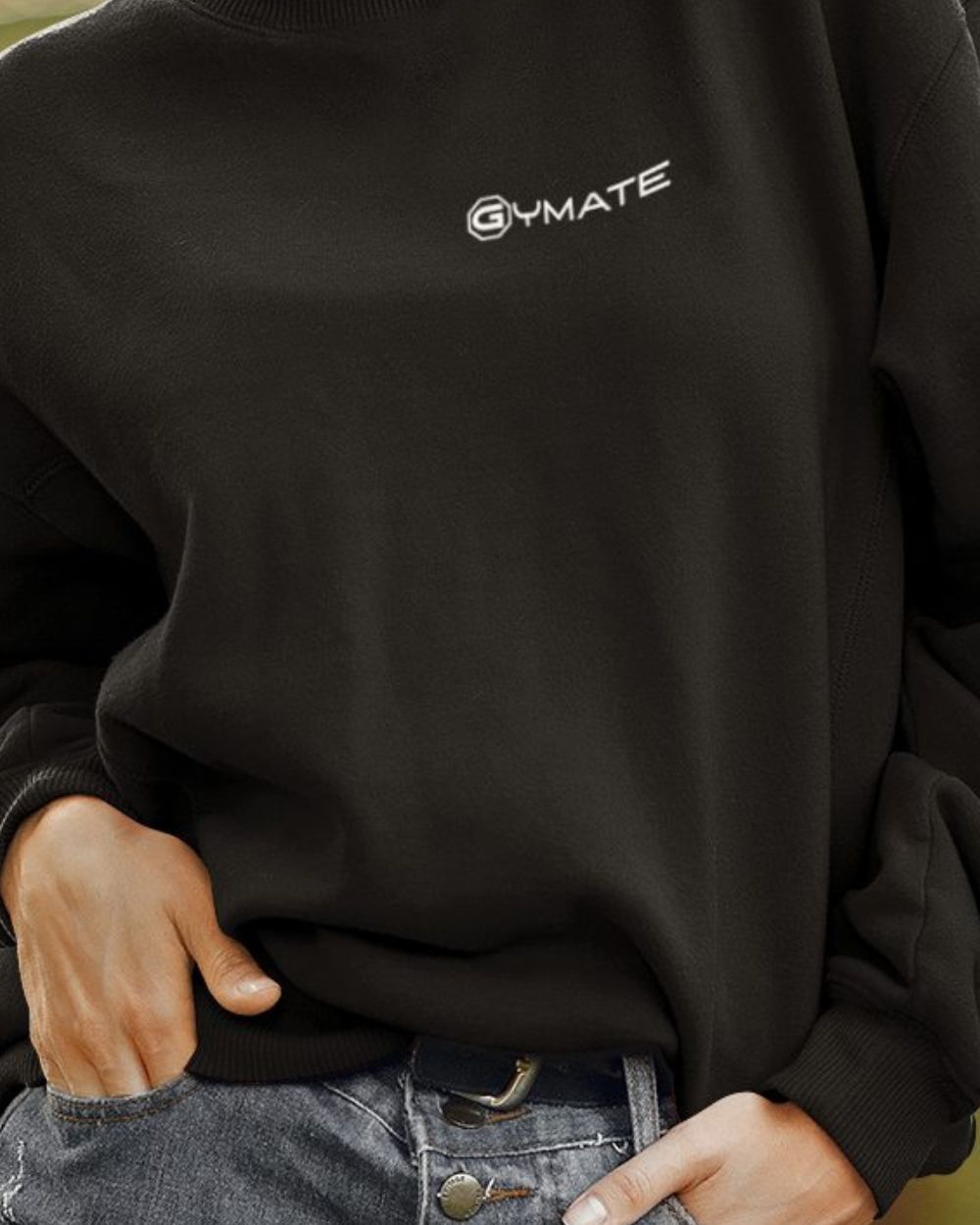 black womens design sweatshirt close up showing logo cuffs and hem