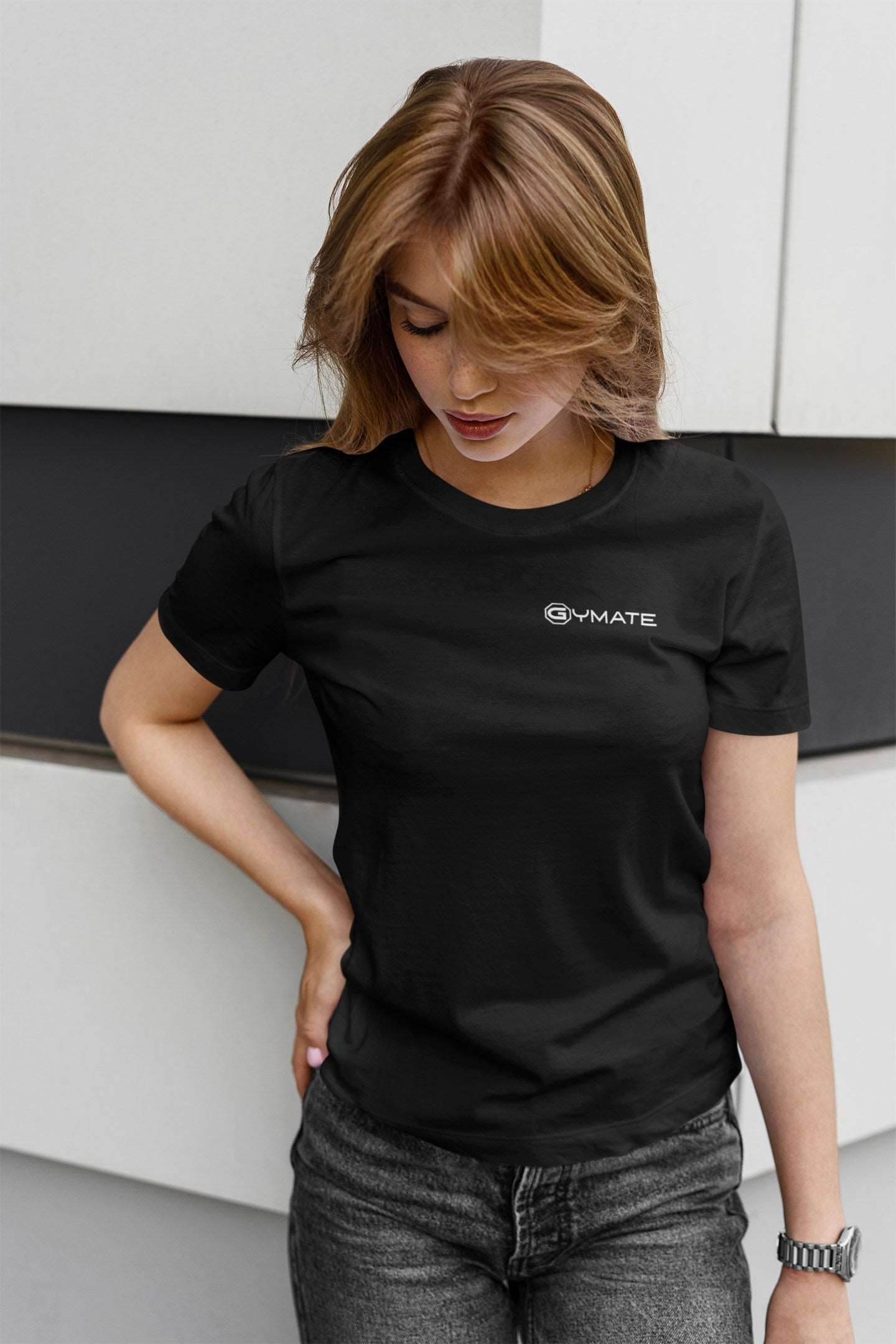 Designer T shirts for women Gymate [chest] black