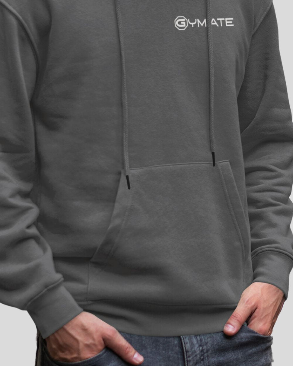 charcoal Mens Hoodies Designer Gymate close up front