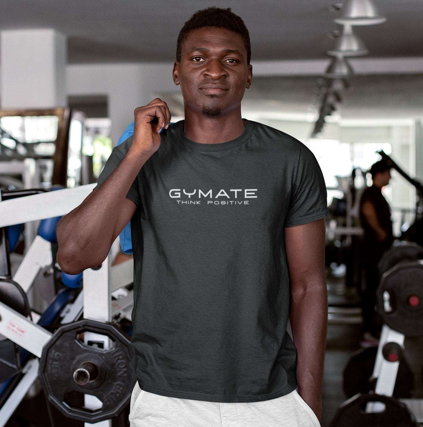 Designer mens T shirts Original Gymate Think Positive dark grey