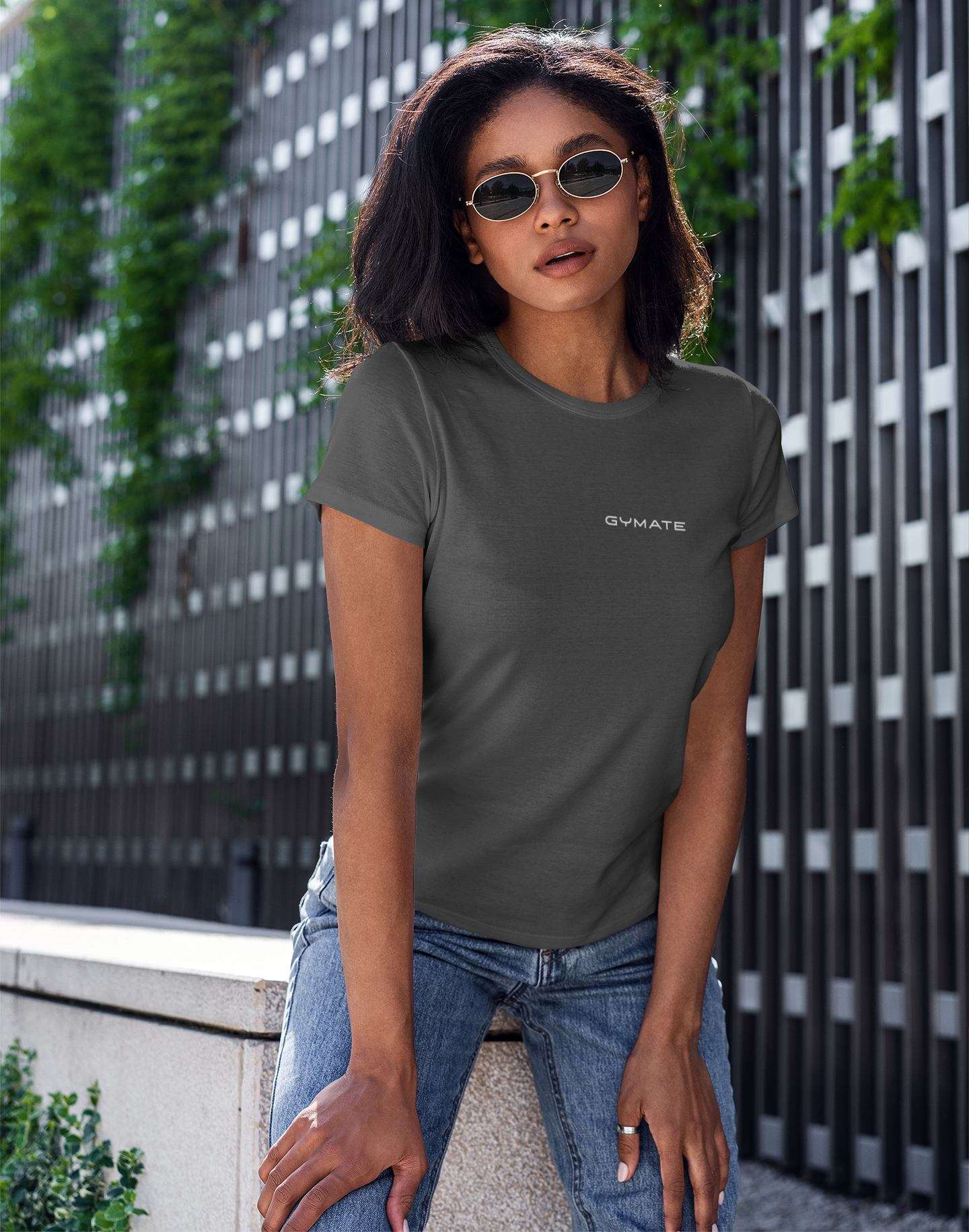 Designer T shirts for women Original Gymate chest dark grey