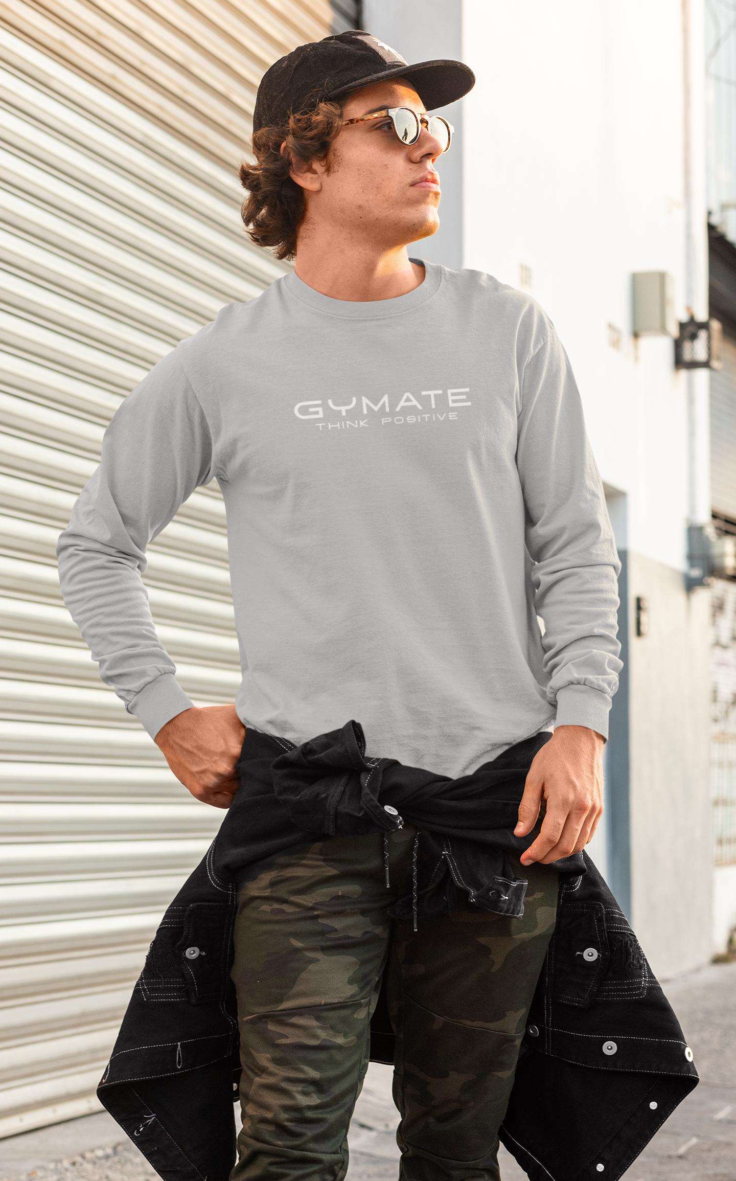 Mens Sweatshirt Original Gymate Logo Think Positive grey