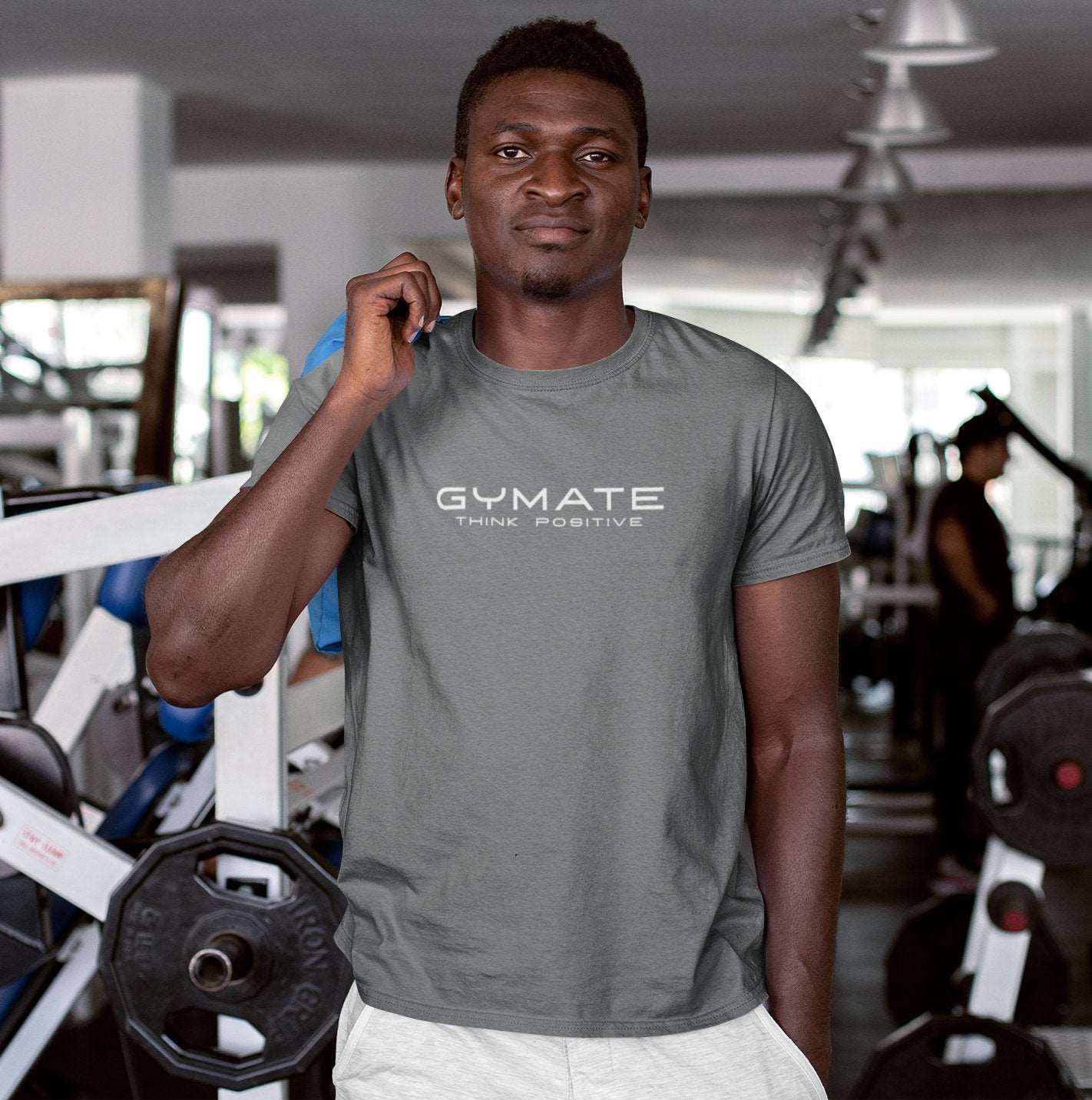 Designer mens T shirts Original Gymate Think Positive grey