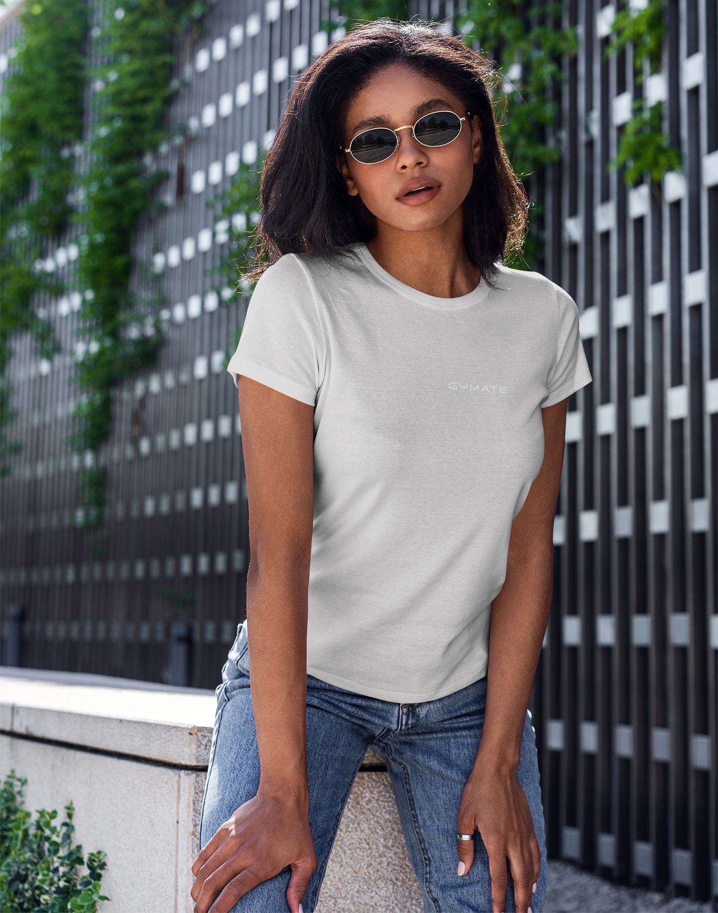 Designer T shirts for women Original Gymate chest grey