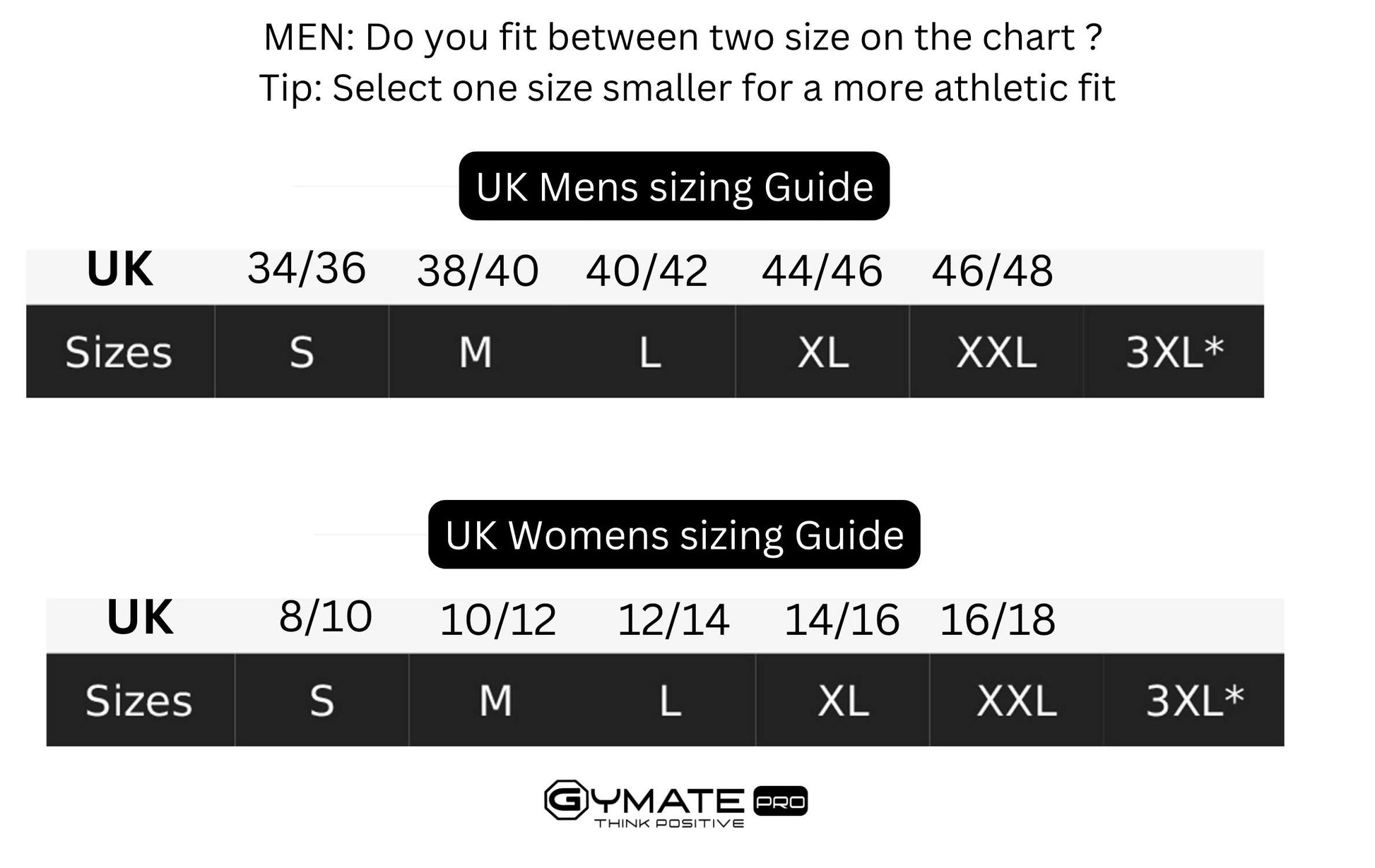 Womens Sweatshirts Gymate Branded size chart