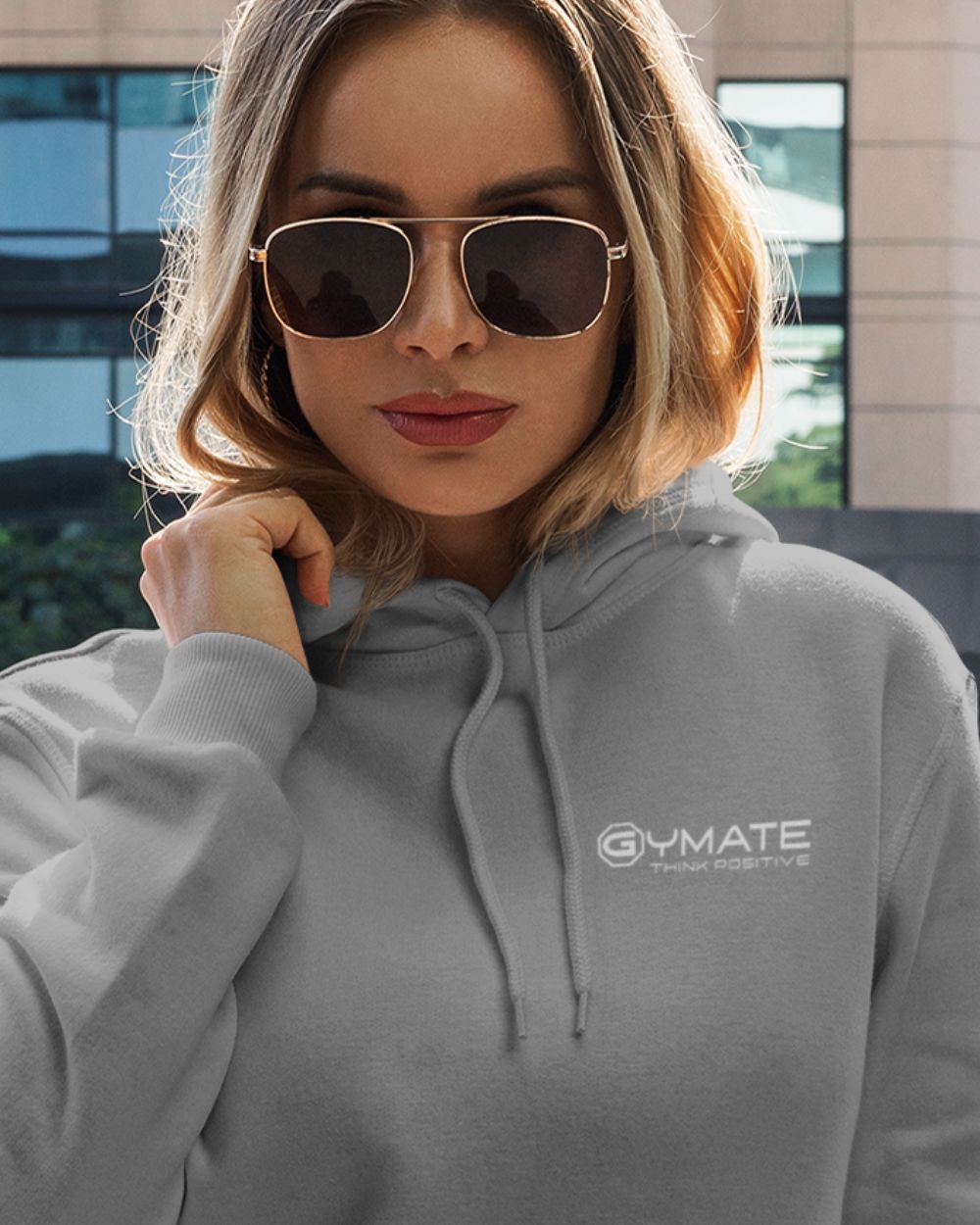 light grey womens Hoodies Designer close up logo