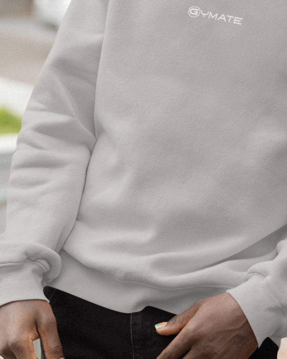 silver grey Mens Designer Sweatshirts close up hem and cuff