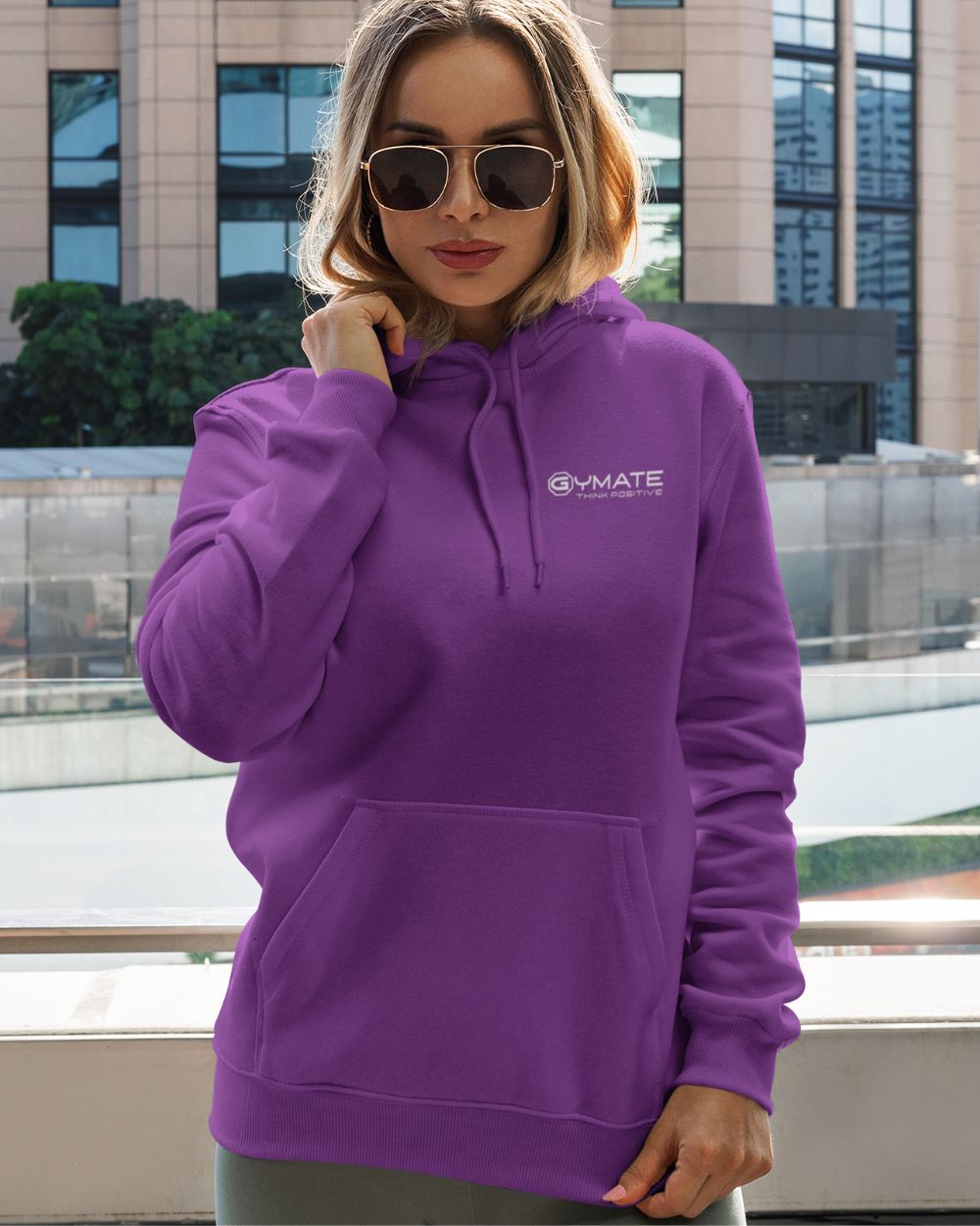 purple womens Hoodies Designer chest 'Think Positive' logo