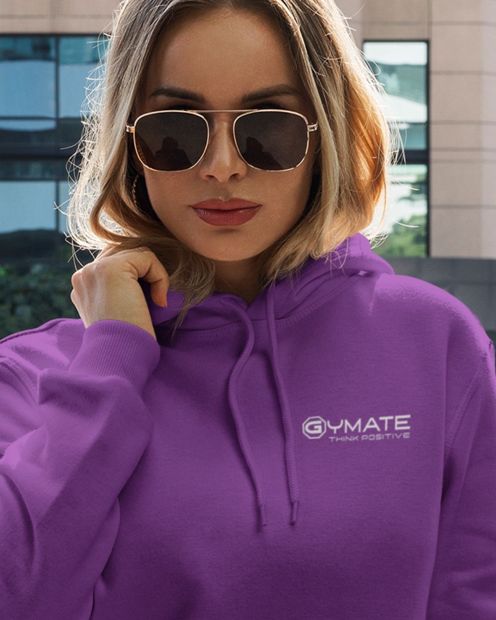 purple womens Hoodies Designer close up logo