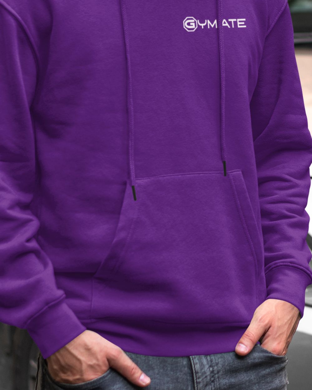 Mens Purple Hoodies Designer Gymate close up of hem and cuffs